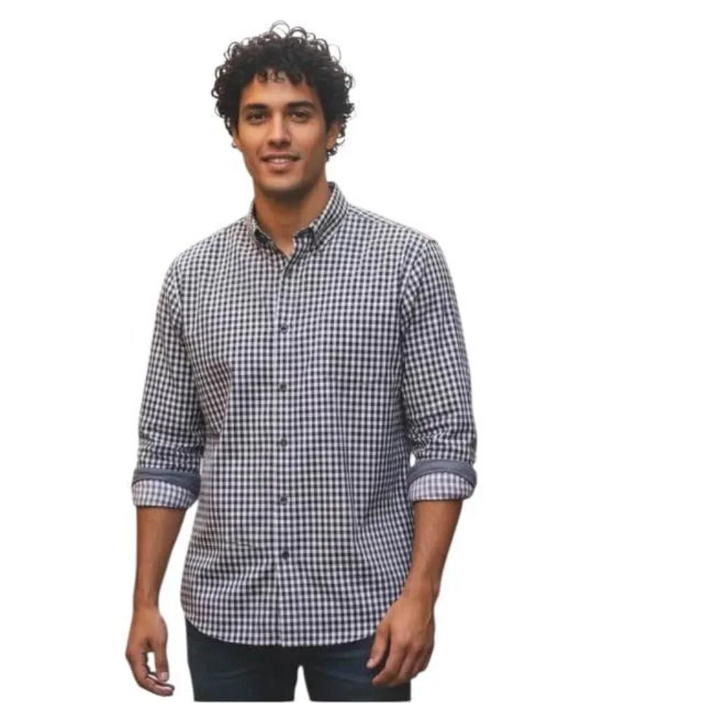 Banana Republic Purple Gray Check Pearl Snap Pockets. Button Down Shirt. Large